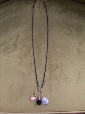 Women’s Black Cord Necklace with Pink, Black & Gray Stone Charms